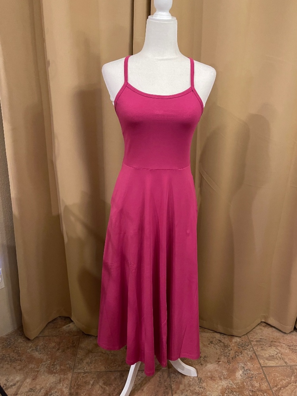 NEW! Pact Cactus Flower Pink Fit & Flare Midi Dress Size Small NWT!